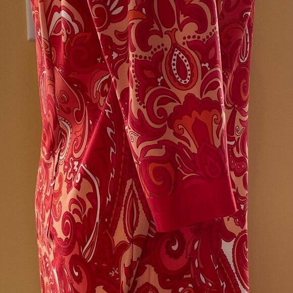 Stunning Size 6 dress in brilliant red, orange and salmon with gold beading - Picture 3 of 4